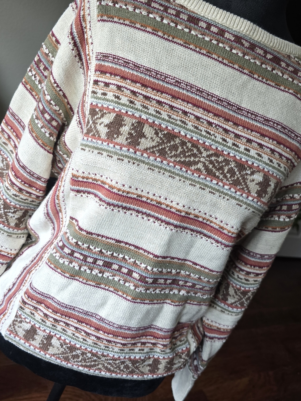 Chaps Cream Multicolor Fair Isle Crewneck Sweater